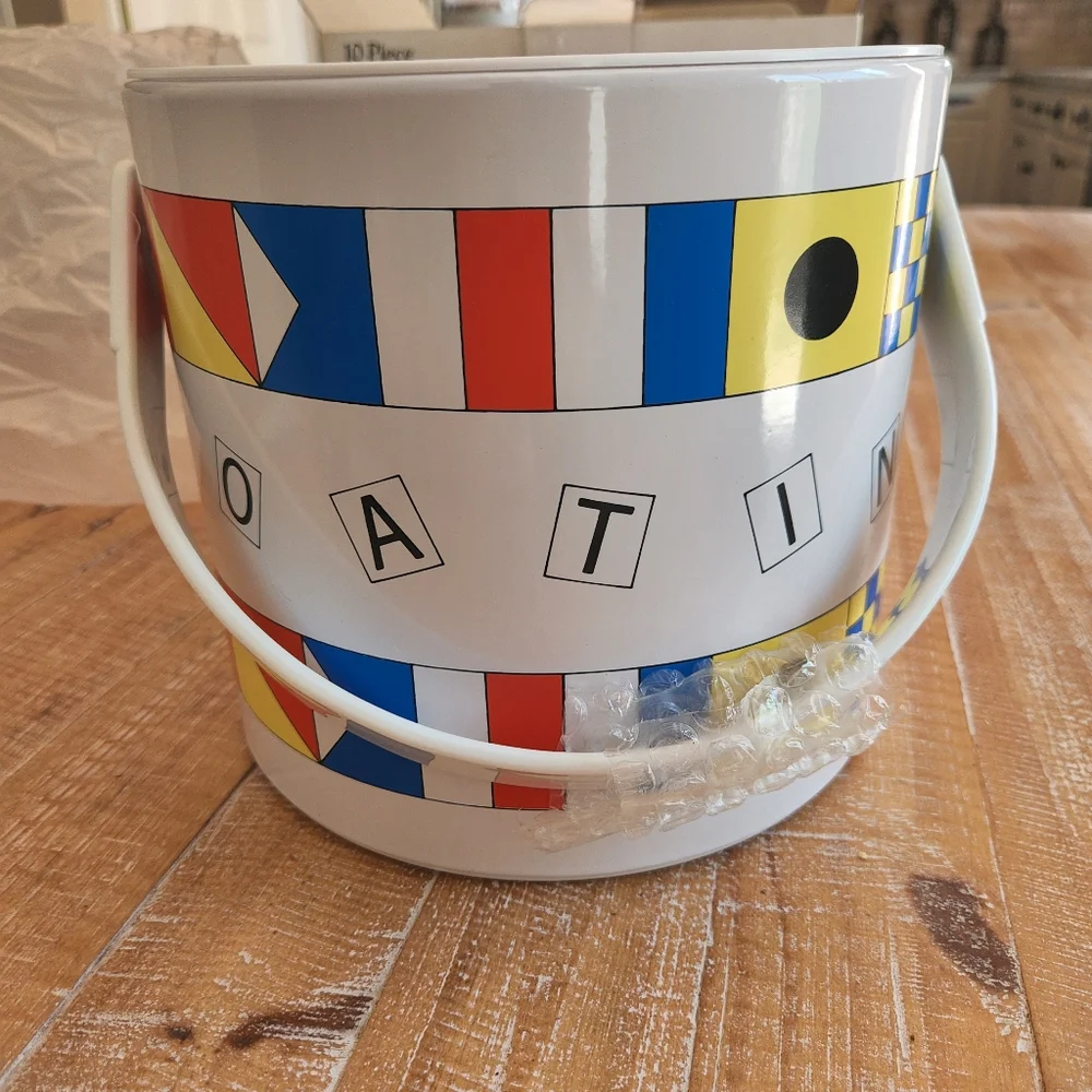 Vintage NEW In Box Nautical Boating 10 Piece Ice Bucket and Acrylic Glass Set